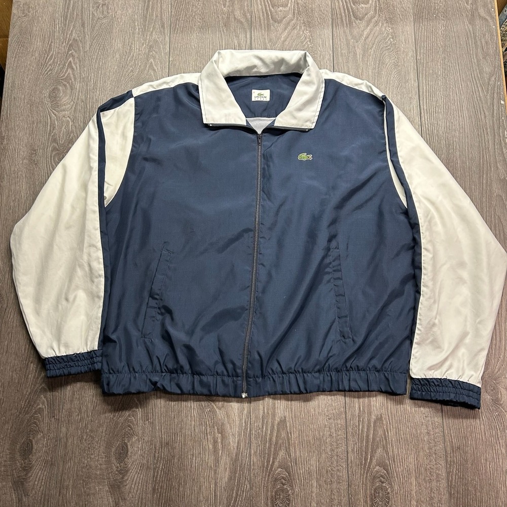 Lacoste Sport Mens Navy White Colorblock Track Jacket Windbreaker Size 8